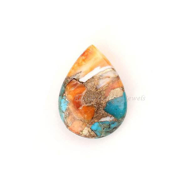 Spiny Oyster Copper Turquoise 5x7mm to 16x22mm Pear Smooth Briolette Stone, Calibrated Semi Precious Loose Gemstone For Jewelry Making 1 Pc