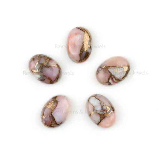 Pink Opal Copper Turquoise Oval Shape Smooth Calibrated Cabochons Gemstone, Loose Beads Stone For Jewelry 10x14mm-13x18mm 5 Pc Set For Gift