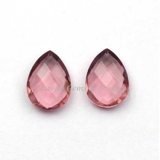 Morganite Quartz Pear Shape Faceted Faceted Briolette Gemstone, For Jewelry Making Beads Earring Ring, Loose Beads Stone 12x16mm 2 Pcs Set