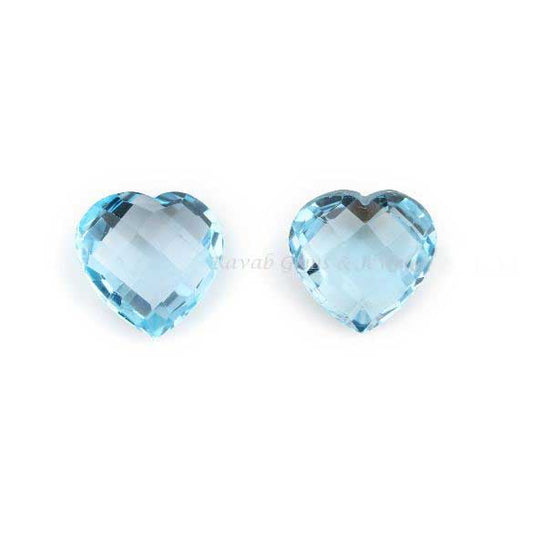 Heart Shape Natural Blue Topaz Beautiful 12mm Gemstone, Faceted Briolette Calibrated Stone, Best Quality Stone For Jewelry Making 2 Pcs Set