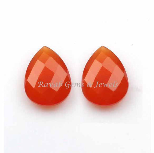 Fanta (Orange) Chalcedony Pear Shape Briolette Gemstone For Jewelry Making, Faceted Calibrated Stone For Pair Earrings 12x16mm 2 Pcs Set
