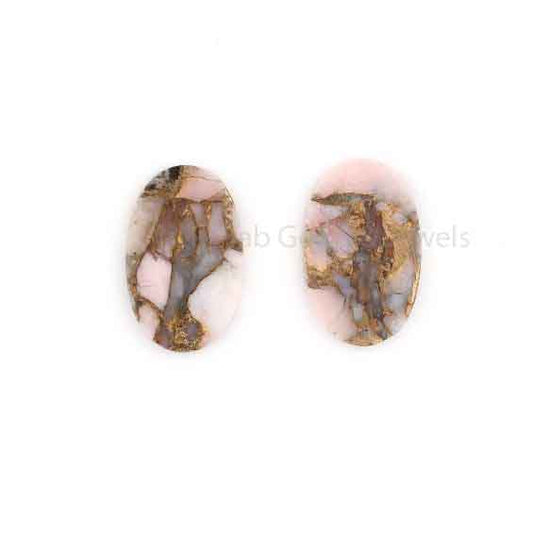 Pink Opal Copper Turquoise Oval Shape Flat Gemstone For Jewelry, Loose Beads Calibrated Stone For Jewelry Ring Earring 12x19mm 2 Pcs Set