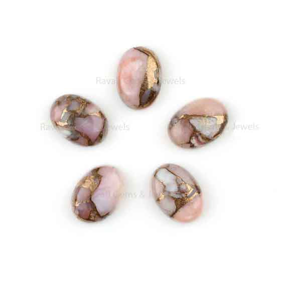 Pink Opal Copper Turquoise Oval Shape Smooth Calibrated Cabochons Gemstone, Loose Beads Stone For Jewelry 10x14mm-13x18mm 5 Pc Set For Gift