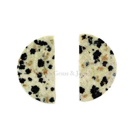 Natural Dalmatian Jasper Half-Moon D Shape Flat Gemstones, Loose Beads Calibrated Stones For Jewelry Earring Making 2 Pcs Set All Sizes
