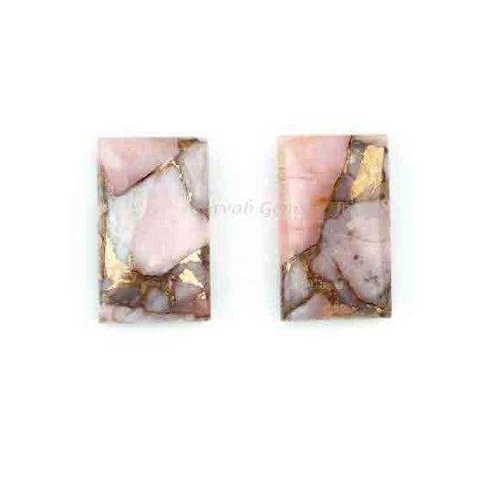 Pink Opal Copper Rectangle Shape Gemstone, Calibrated Smooth Cabochons Stones, Loose Beads For Jewelry Earring Making 12x20mm