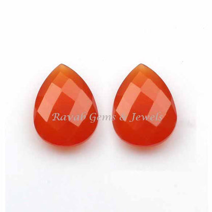 Fanta (Orange) Chalcedony Pear Shape Briolette Gemstone For Jewelry Making, Faceted Calibrated Stone For Pair Earrings 12x16mm 2 Pcs Set