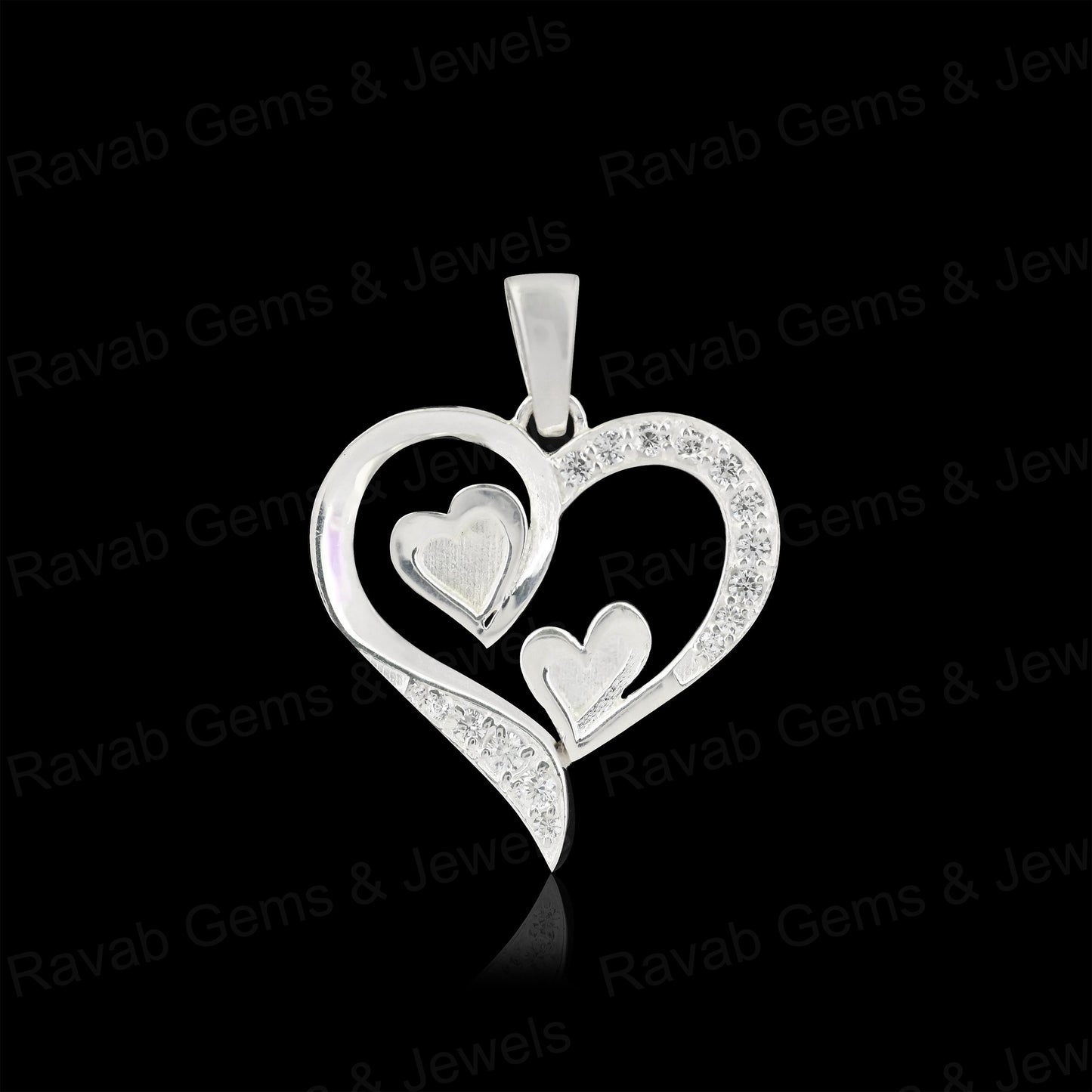 High Quality 925 Silver 24mm Double Heart With Zircon Semi Mount Blank Charm Pendant Setting Making Resin & Ashes DIY Jewelry