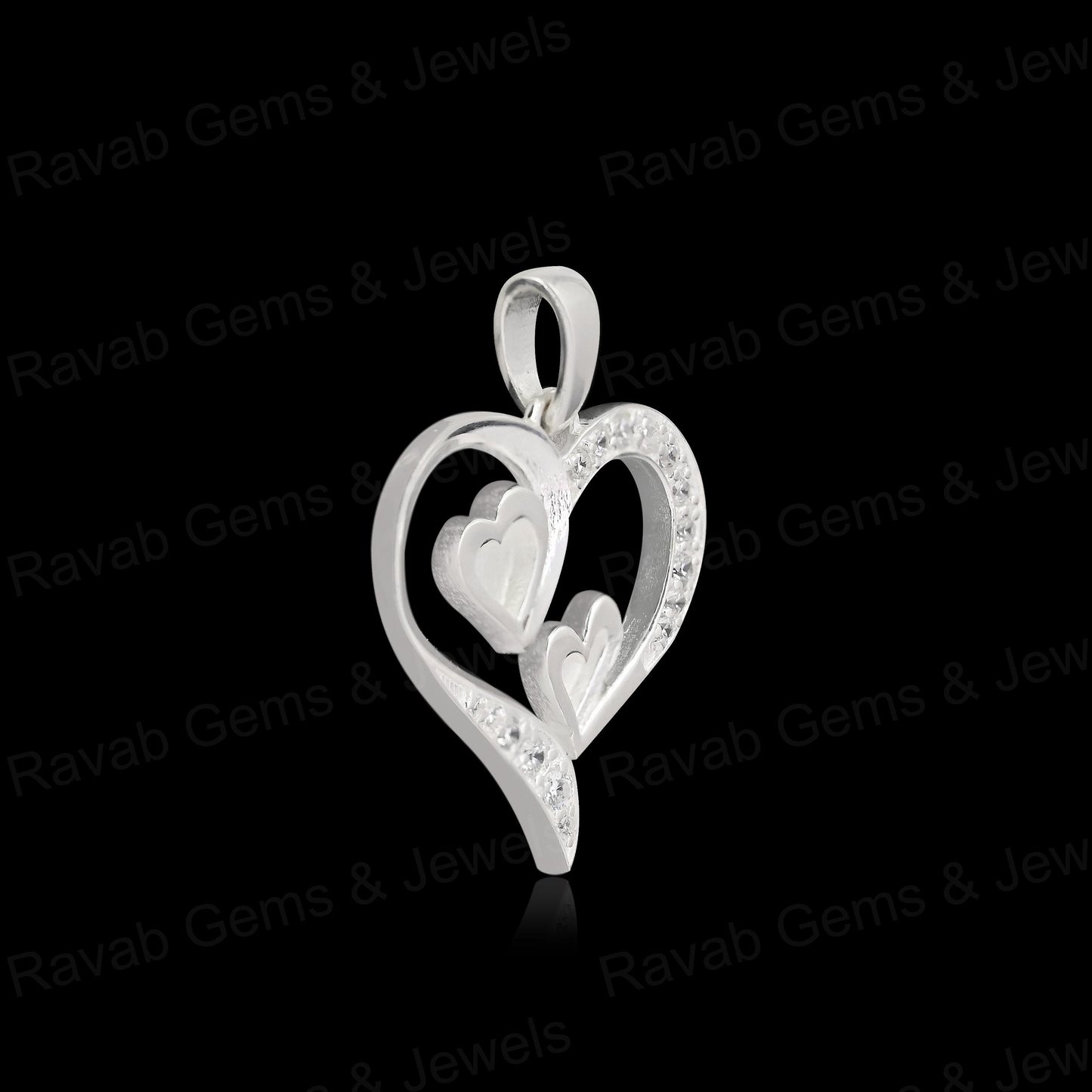 High Quality 925 Silver 24mm Double Heart With Zircon Semi Mount Blank Charm Pendant Setting Making Resin & Ashes DIY Jewelry