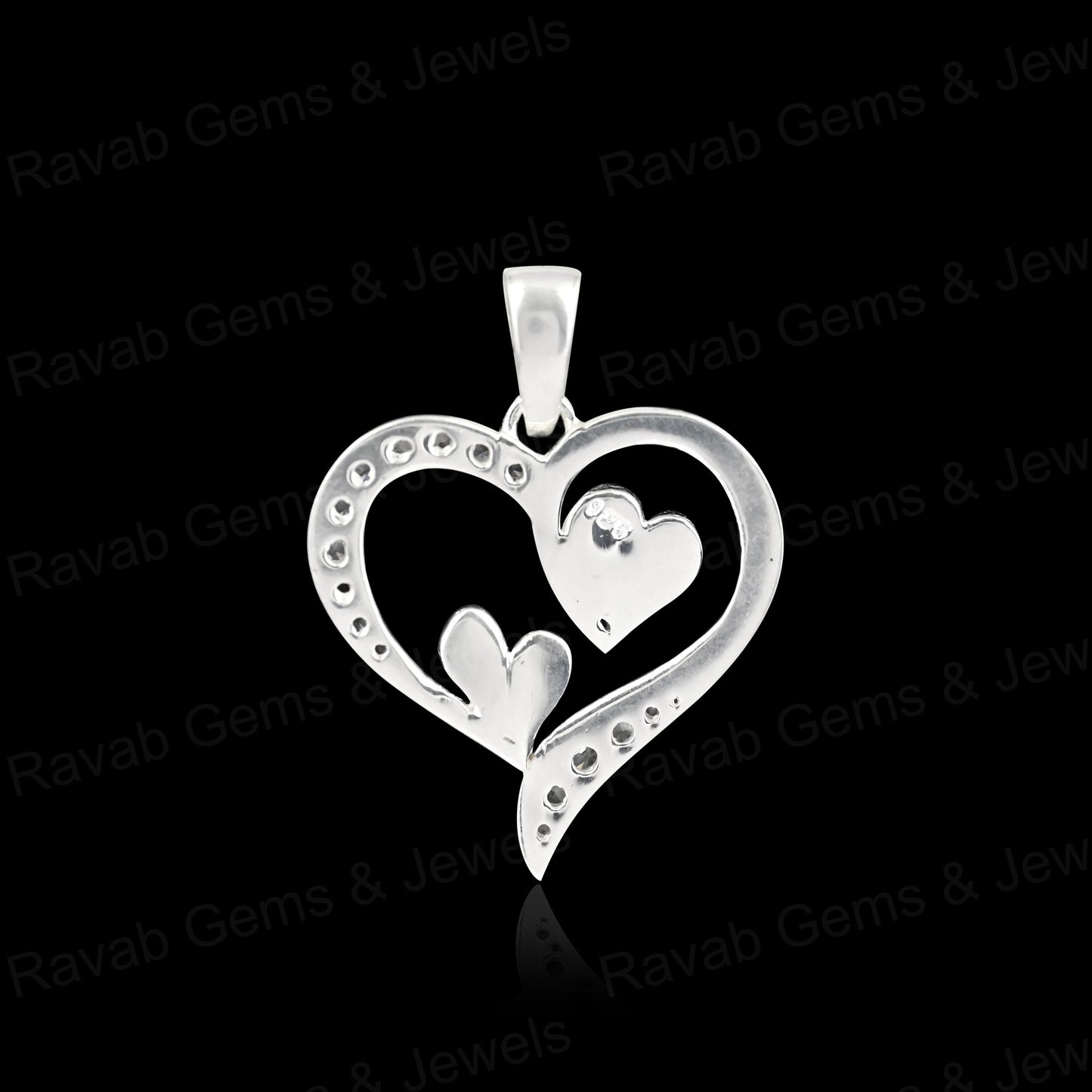 High Quality 925 Silver 24mm Double Heart With Zircon Semi Mount Blank Charm Pendant Setting Making Resin & Ashes DIY Jewelry