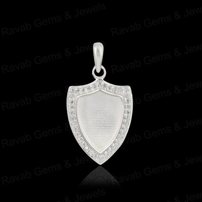 High Quality 925 Silver 12x9mm Shield Surrounded With Zircon Blank Bezel Charm Pendant Setting Resin Ashes Keepsake Jewelry
