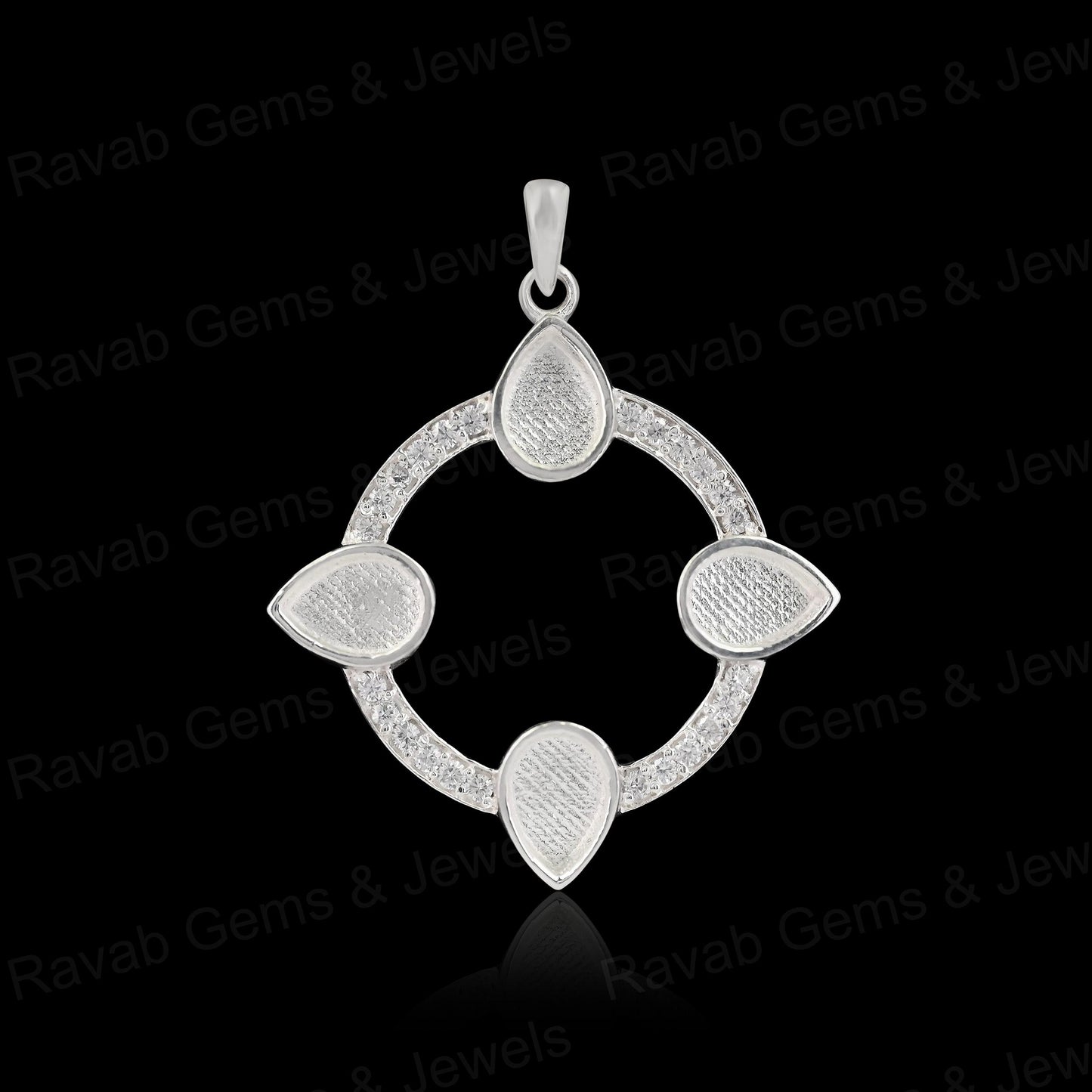 High Quality 925 Silver 6x4mm Pear Floral Surrounded CZ Blank Charm Pendant Stone Setting Jewelry Making Findings Components