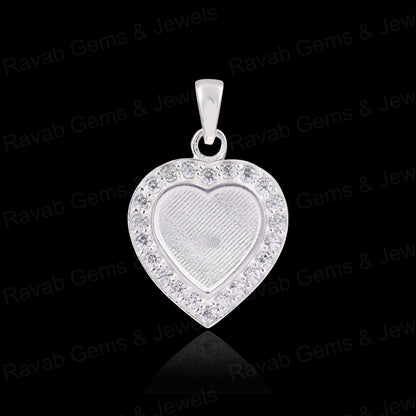High Quality 925 Silver 10mm Heart With Surrounded CZ Semi Mounting Blank Base Charm Pendant Setting Breastmilk Keepsake Jewelry