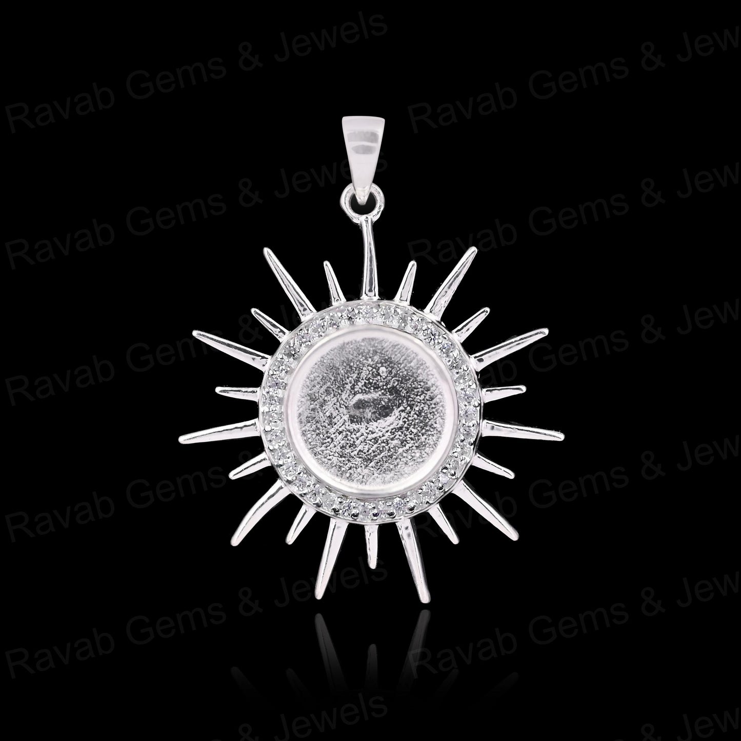 High Quality 925 Silver 10mm Round Sunburst With CZ Blank Charm Pendant Setting Ashes & Resin Keepsake Breast Milk DIY Jewelry
