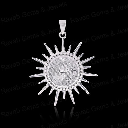 High Quality 925 Silver 10mm Round Sunburst With CZ Blank Charm Pendant Setting Ashes & Resin Keepsake Breast Milk DIY Jewelry