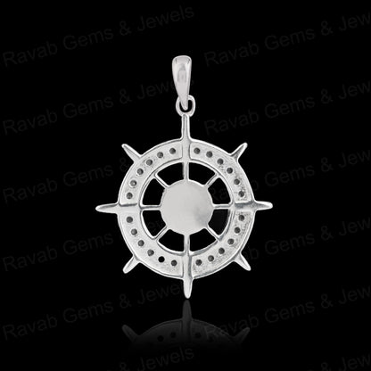 Best Quality 925 Silver 5mm Ocean Helm Ship Wheel Try Zircon Semi Mount Blank Charm Pendant for DIY Jewelry Findings Components