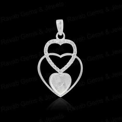 High Quality 925 Silver 8mm Tray Triple Heart CZ Semi Mounting Charm Pendant Setting Resin Ashes Keepsake Breastmilk DIY Jewelry