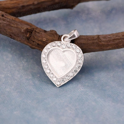 High Quality 925 Silver 10mm Heart With Surrounded CZ Semi Mounting Blank Base Charm Pendant Setting Breastmilk Keepsake Jewelry