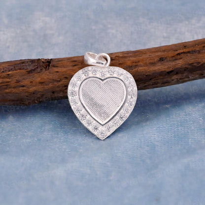 High Quality 925 Silver 10mm Heart With Surrounded CZ Semi Mounting Blank Base Charm Pendant Setting Breastmilk Keepsake Jewelry