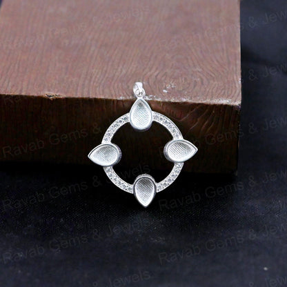 High Quality 925 Silver 6x4mm Pear Floral Surrounded CZ Blank Charm Pendant Stone Setting Jewelry Making Findings Components