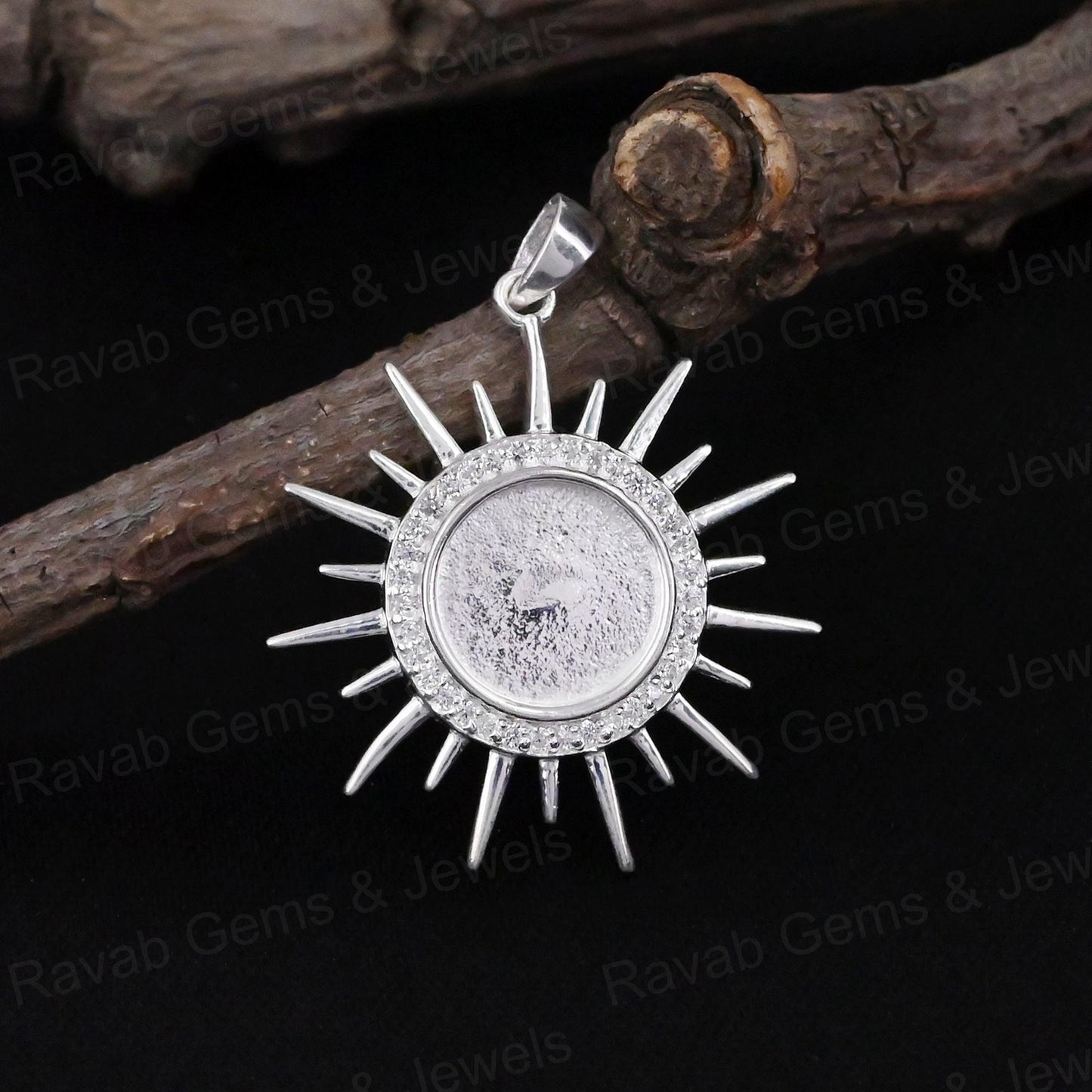 High Quality 925 Silver 10mm Round Sunburst With CZ Blank Charm Pendant Setting Ashes & Resin Keepsake Breast Milk DIY Jewelry