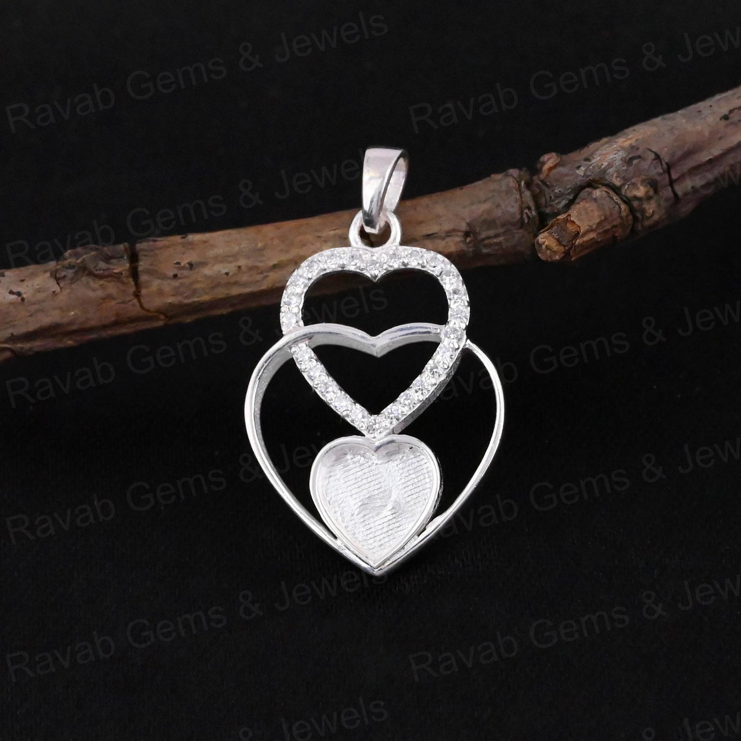 High Quality 925 Silver 8mm Tray Triple Heart CZ Semi Mounting Charm Pendant Setting Resin Ashes Keepsake Breastmilk DIY Jewelry