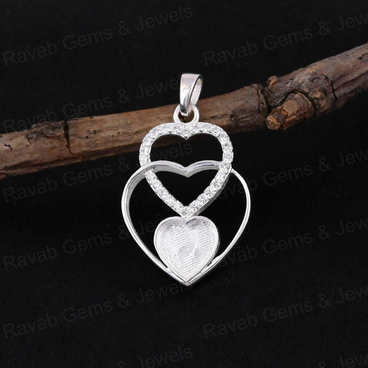 High Quality 925 Silver 8mm Tray Triple Heart CZ Semi Mounting Charm Pendant Setting Resin Ashes Keepsake Breastmilk DIY Jewelry