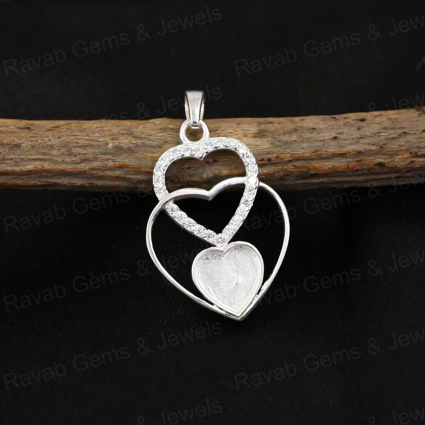 High Quality 925 Silver 8mm Tray Triple Heart CZ Semi Mounting Charm Pendant Setting Resin Ashes Keepsake Breastmilk DIY Jewelry