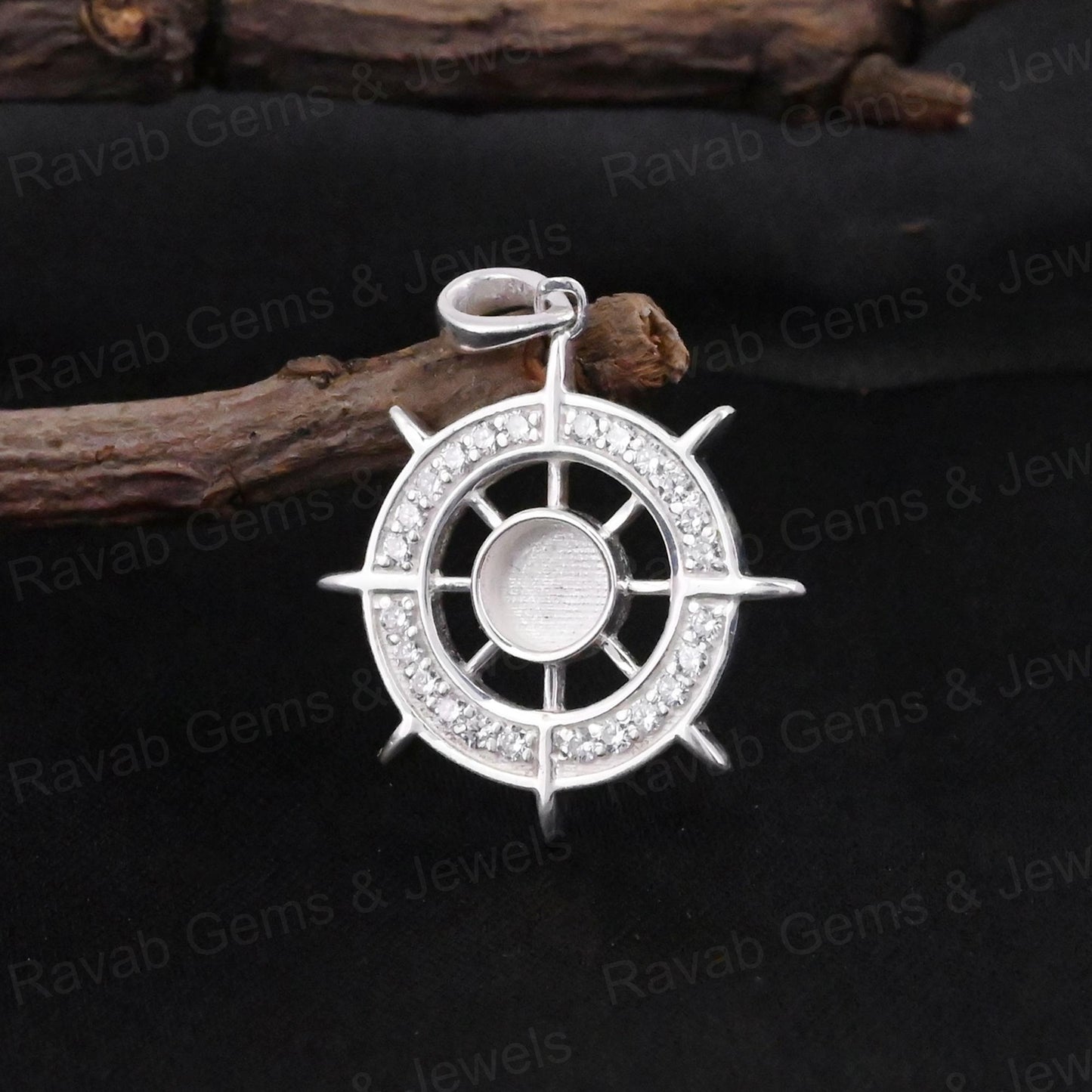 Best Quality 925 Silver 5mm Ocean Helm Ship Wheel Try Zircon Semi Mount Blank Charm Pendant for DIY Jewelry Findings Components