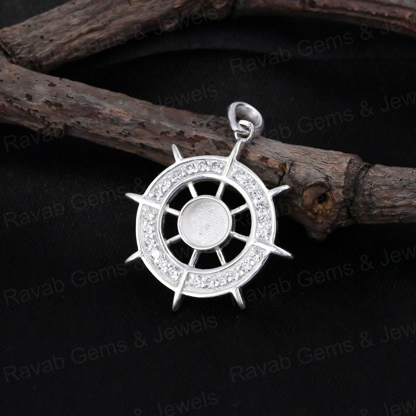 Best Quality 925 Silver 5mm Ocean Helm Ship Wheel Try Zircon Semi Mount Blank Charm Pendant for DIY Jewelry Findings Components