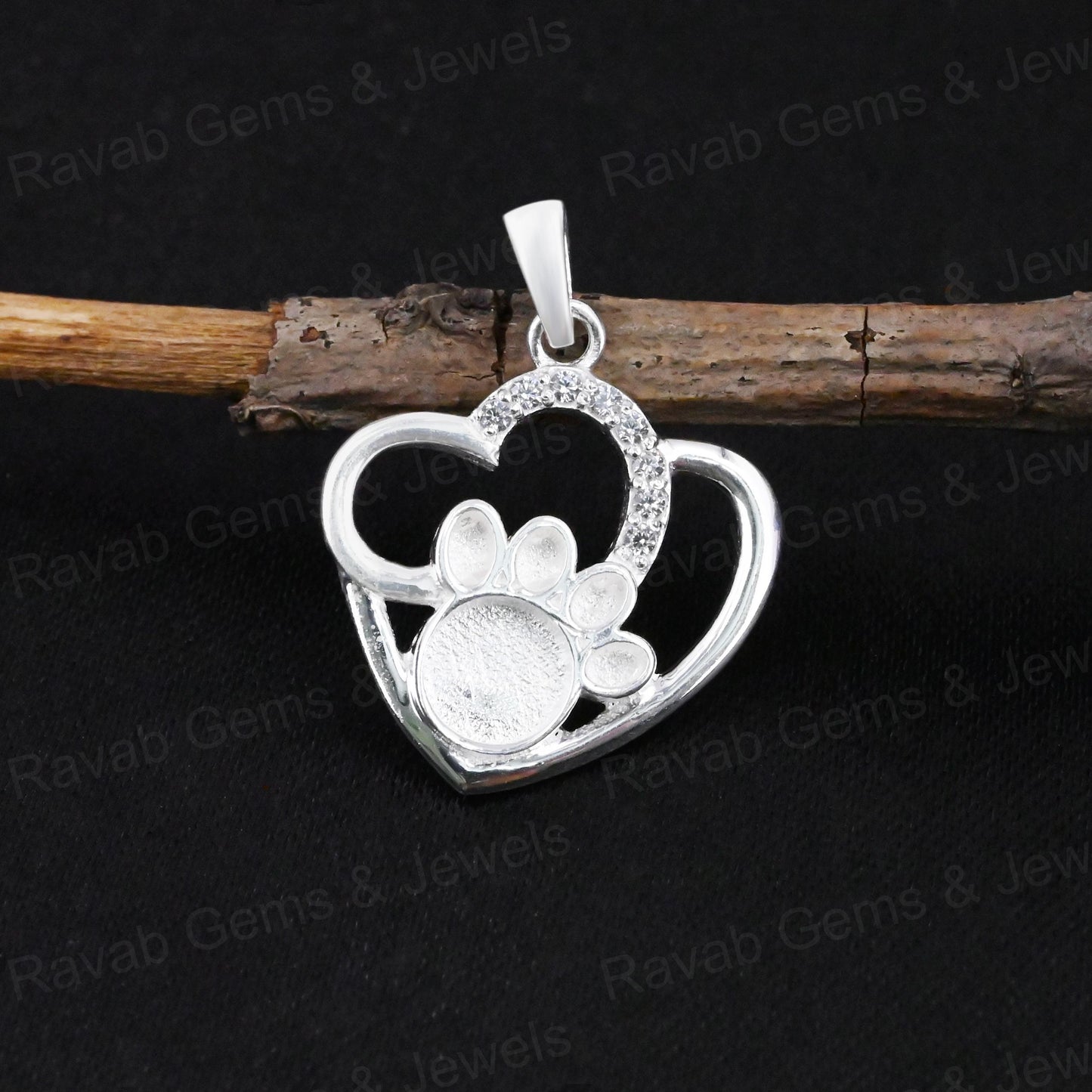 High Quality 925 Silver 28x22mm Dog Paw Heart CZ Setting Charm Pendant 14K Gold for Breastmilk DIY Keepsake Memorial Jewelry