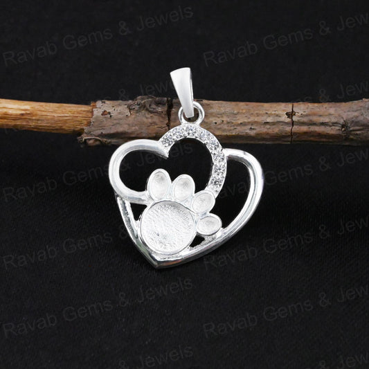 High Quality 925 Silver 28x22mm Dog Paw Heart CZ Setting Charm Pendant 14K Gold for Breastmilk DIY Keepsake Memorial Jewelry