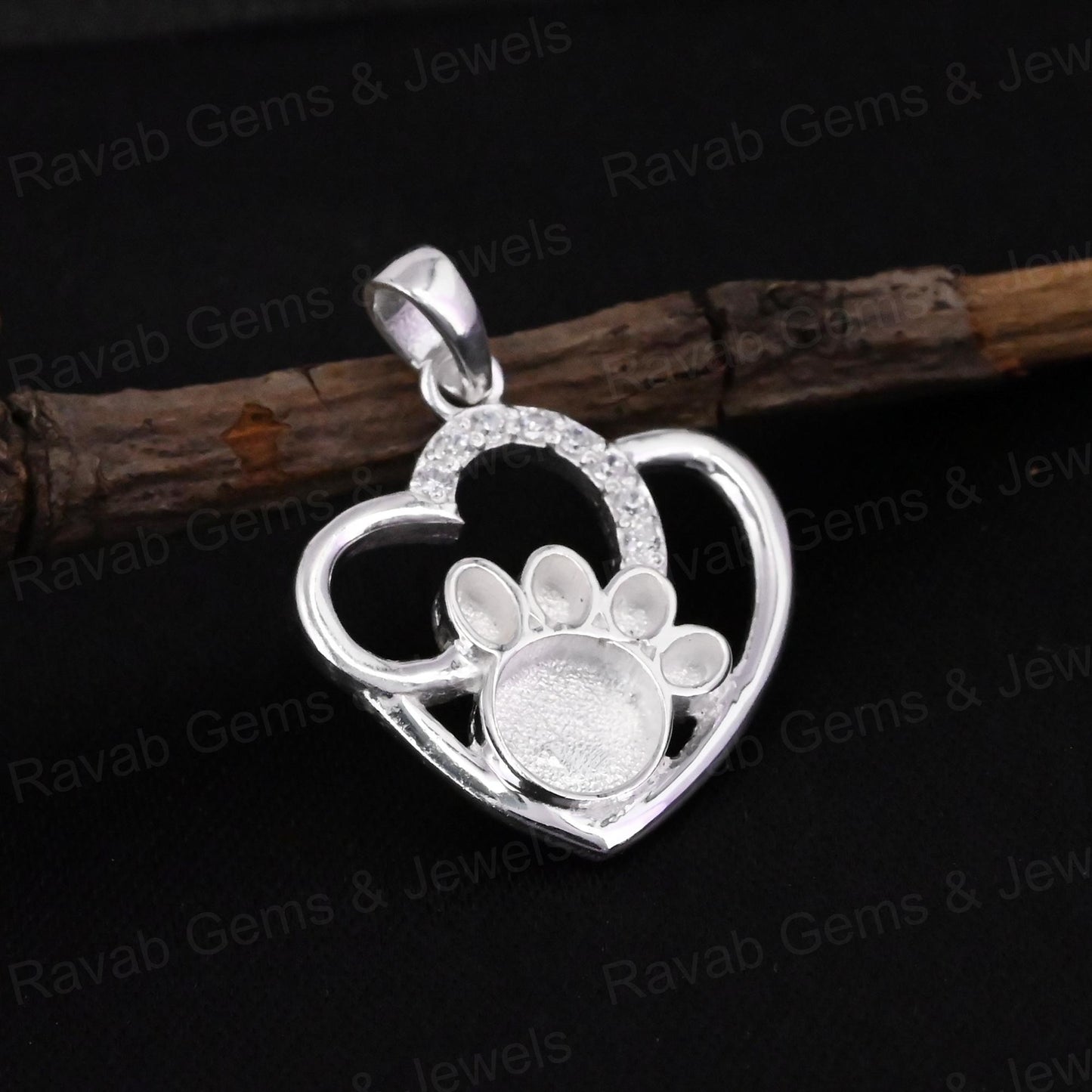 High Quality 925 Silver 28x22mm Dog Paw Heart CZ Setting Charm Pendant 14K Gold for Breastmilk DIY Keepsake Memorial Jewelry