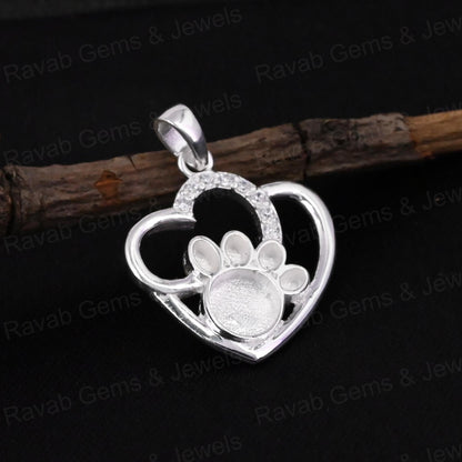High Quality 925 Silver 28x22mm Dog Paw Heart CZ Setting Charm Pendant 14K Gold for Breastmilk DIY Keepsake Memorial Jewelry