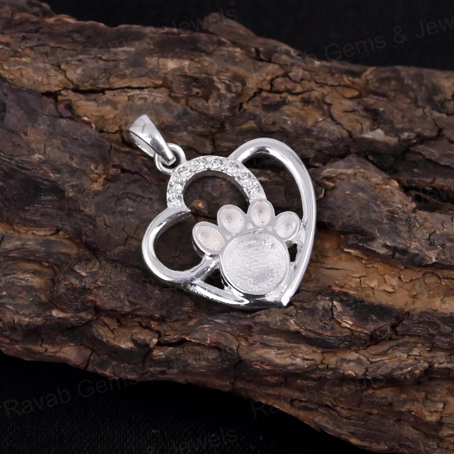 High Quality 925 Silver 28x22mm Dog Paw Heart CZ Setting Charm Pendant 14K Gold for Breastmilk DIY Keepsake Memorial Jewelry