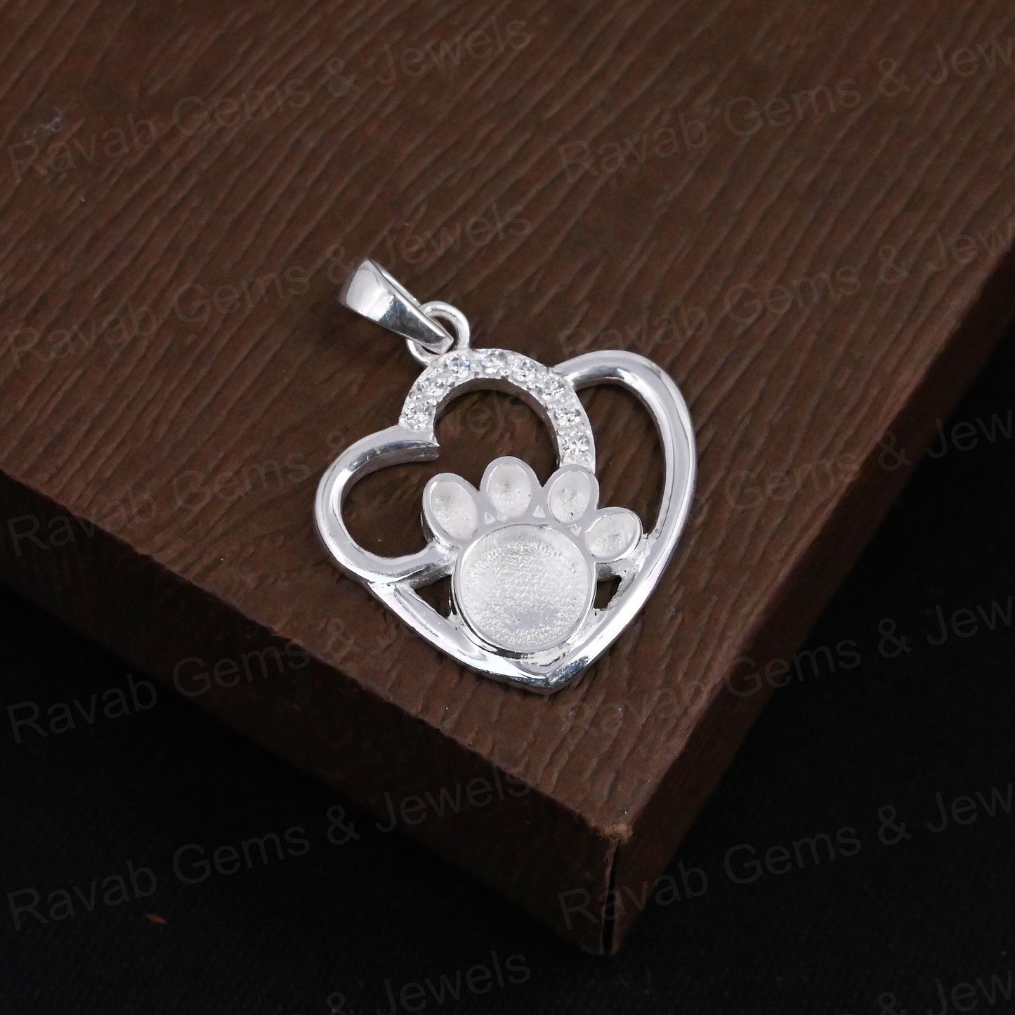 High Quality 925 Silver 28x22mm Dog Paw Heart CZ Setting Charm Pendant 14K Gold for Breastmilk DIY Keepsake Memorial Jewelry