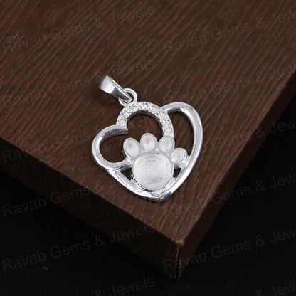High Quality 925 Silver 28x22mm Dog Paw Heart CZ Setting Charm Pendant 14K Gold for Breastmilk DIY Keepsake Memorial Jewelry