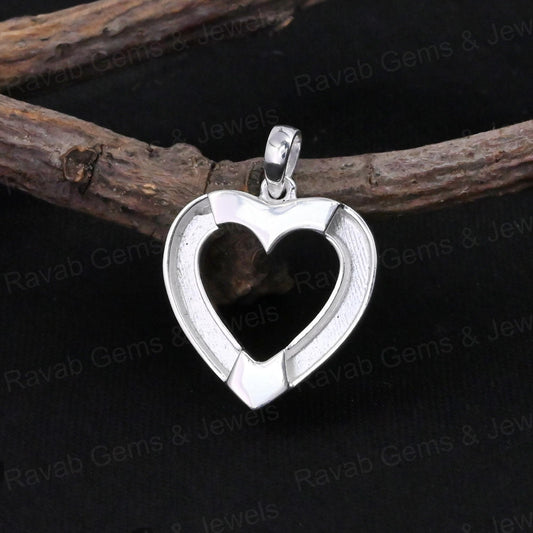 New Arrival 925 Sterling Silver 30x30mm Heart Charm Semi Mount Blank Pendant Good Resin Work Memorial Jewelry Findings Component