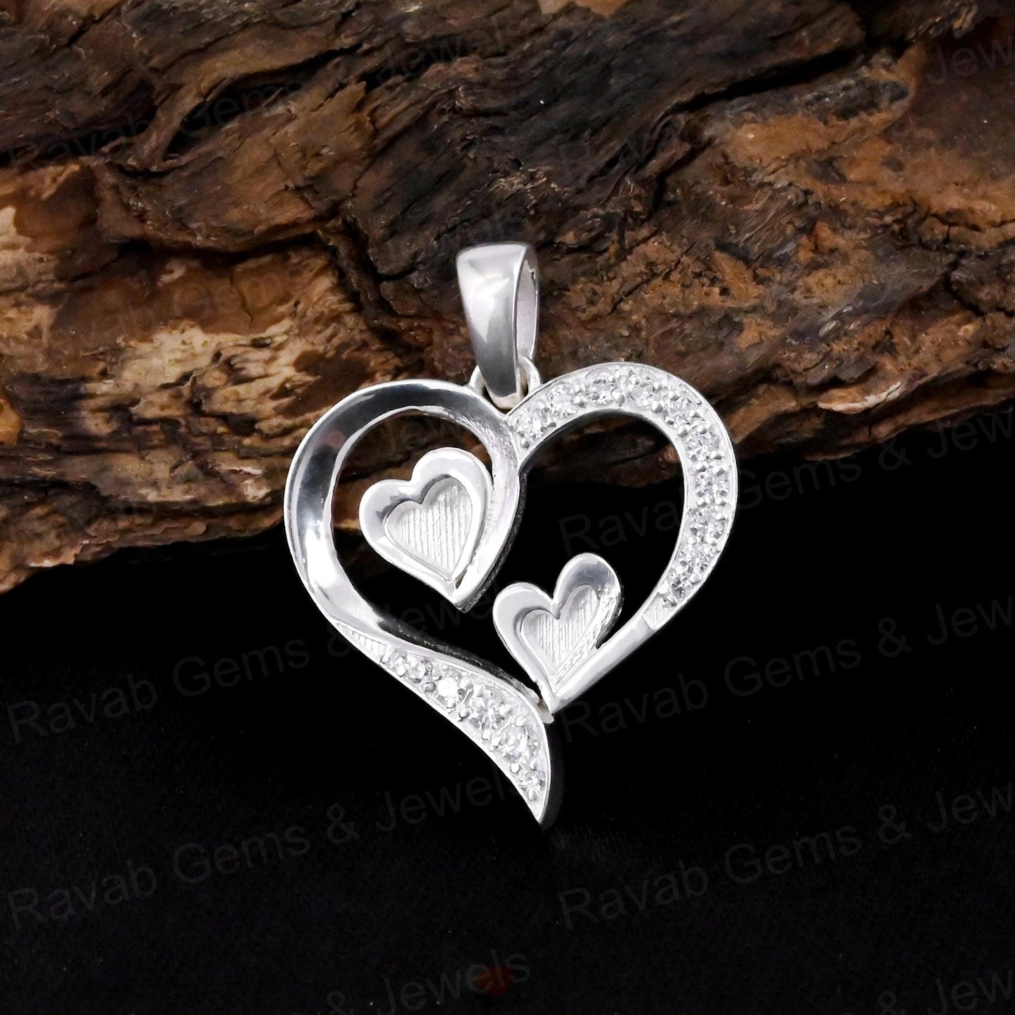 High Quality 925 Silver 24mm Double Heart With Zircon Semi Mount Blank Charm Pendant Setting Making Resin & Ashes DIY Jewelry