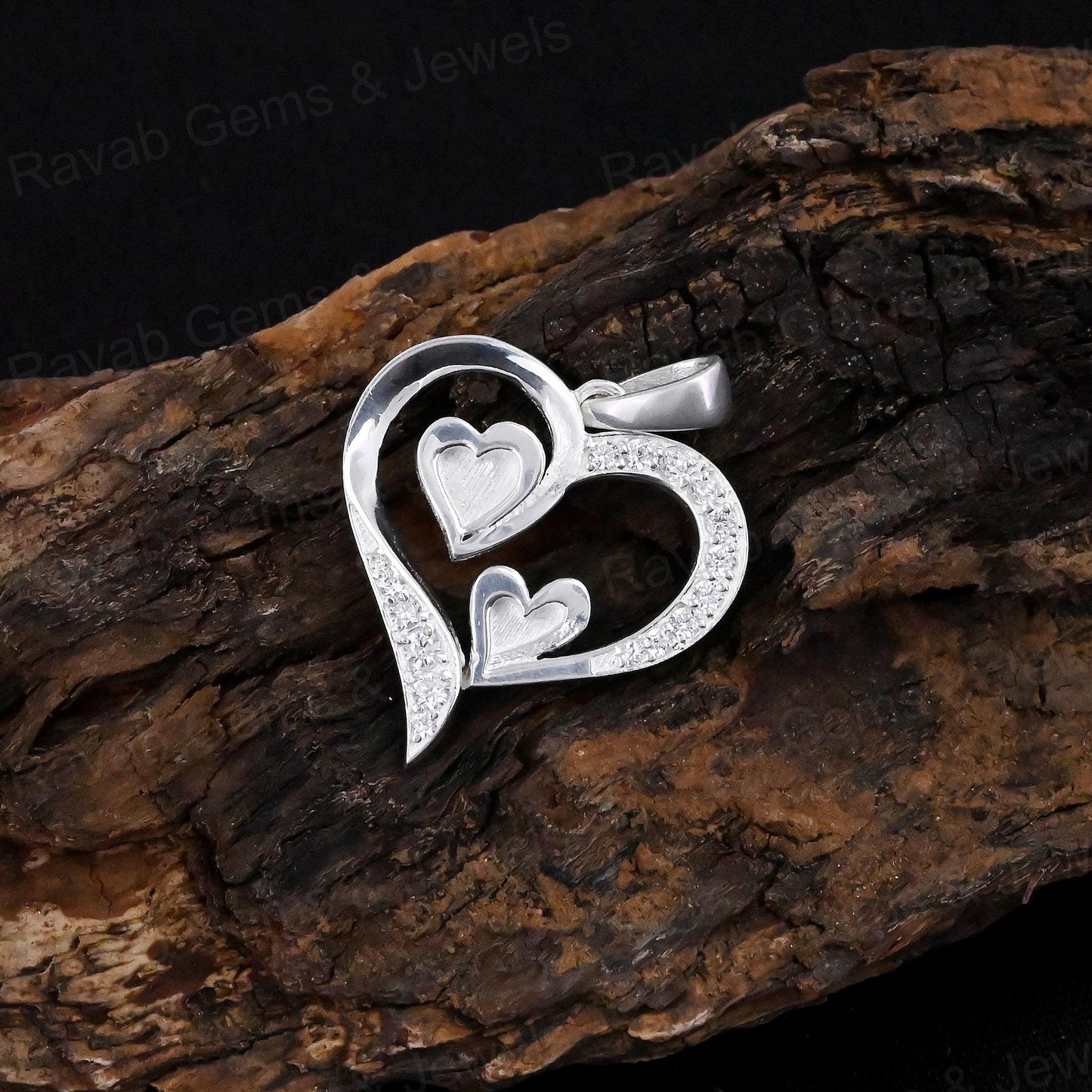 High Quality 925 Silver 24mm Double Heart With Zircon Semi Mount Blank Charm Pendant Setting Making Resin & Ashes DIY Jewelry