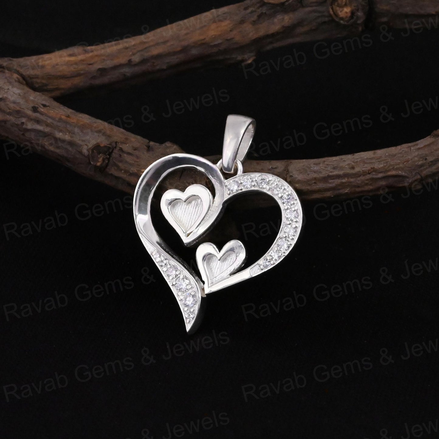 High Quality 925 Silver 24mm Double Heart With Zircon Semi Mount Blank Charm Pendant Setting Making Resin & Ashes DIY Jewelry