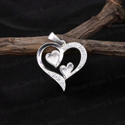 High Quality 925 Silver 24mm Double Heart With Zircon Semi Mount Blank Charm Pendant Setting Making Resin & Ashes DIY Jewelry