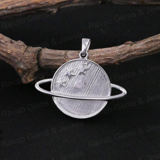 High Quality Solid 925 Silver 20mm Round Saturn Planet Star Blank Collet Pendant Setting Ashes Resin Keepsake Breastmilk Jewelry