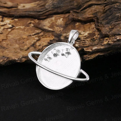High Quality Solid 925 Silver 20mm Round Saturn Planet Star Blank Collet Pendant Setting Ashes Resin Keepsake Breastmilk Jewelry