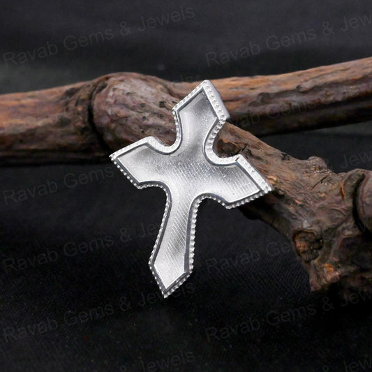 Genuine 925 Silver 25x20mm Designer Gothic Cross Blank Bezel Semi Mount Charm Pendant for Resin & Ashes Work Keepsake Jewelry