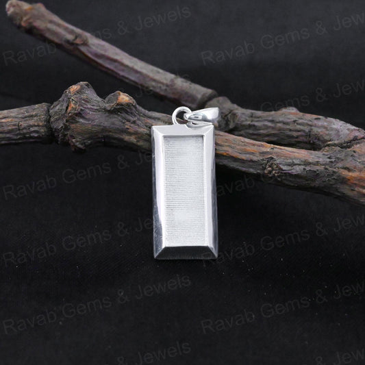 High Quality 925 Silver Rectangle Collet Cup Charm Blank Pendant Cabochon Setting Ashes & Resin Work Keepsake Breastmilk Jewelry