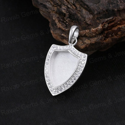 High Quality 925 Silver 12x9mm Shield Surrounded With Zircon Blank Bezel Charm Pendant Setting Resin Ashes Keepsake Jewelry