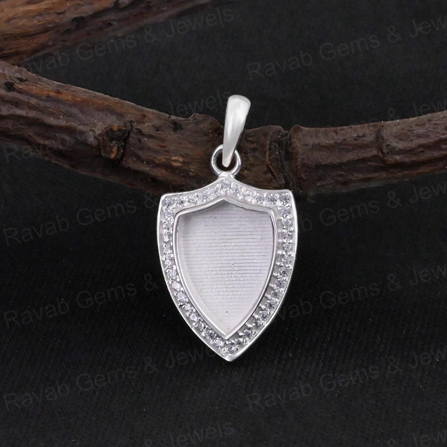 High Quality 925 Silver 12x9mm Shield Surrounded With Zircon Blank Bezel Charm Pendant Setting Resin Ashes Keepsake Jewelry