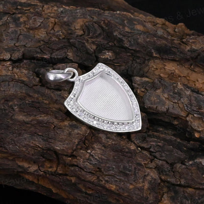 High Quality 925 Silver 12x9mm Shield Surrounded With Zircon Blank Bezel Charm Pendant Setting Resin Ashes Keepsake Jewelry