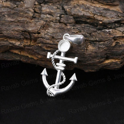 High Quality Handmade 925 Silver Anchor Hook Shape Bezel Semi Mounting Charm Pendant Gemstone Setting Findings Components