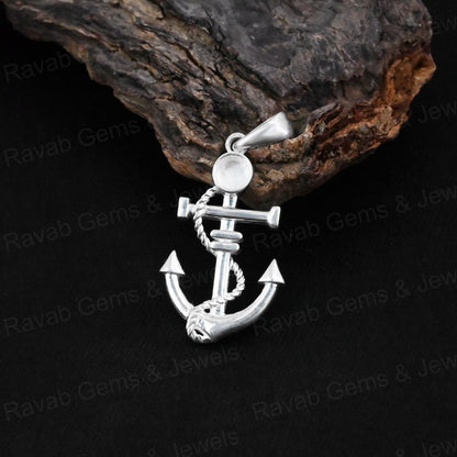 High Quality Handmade 925 Silver Anchor Hook Shape Bezel Semi Mounting Charm Pendant Gemstone Setting Findings Components
